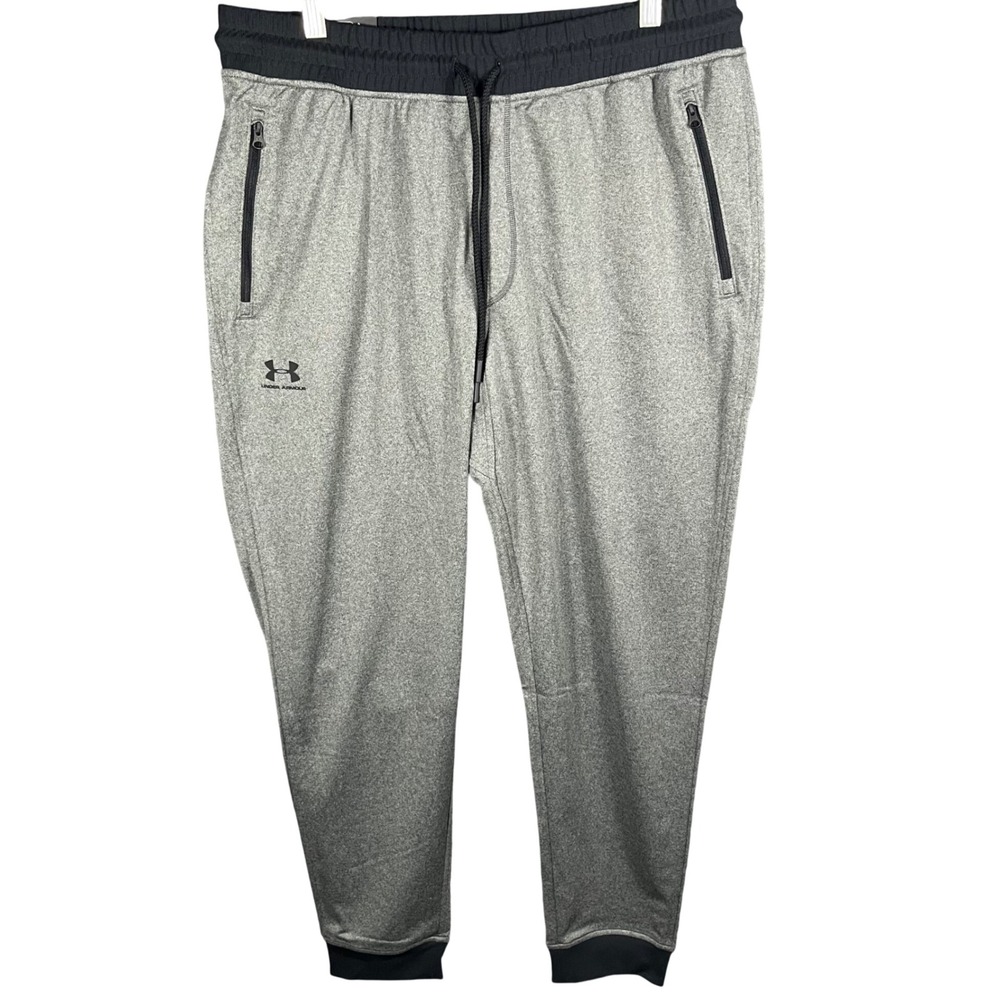 Under Armour Sportstyle Tricot Jogger Mens XL Gray Black Tapered Pants NWT